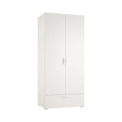 Guardaroba 2 Ante Bianco un Cassetto Appendiabiti 80x180h cm, 2 Ripiani - Vacone