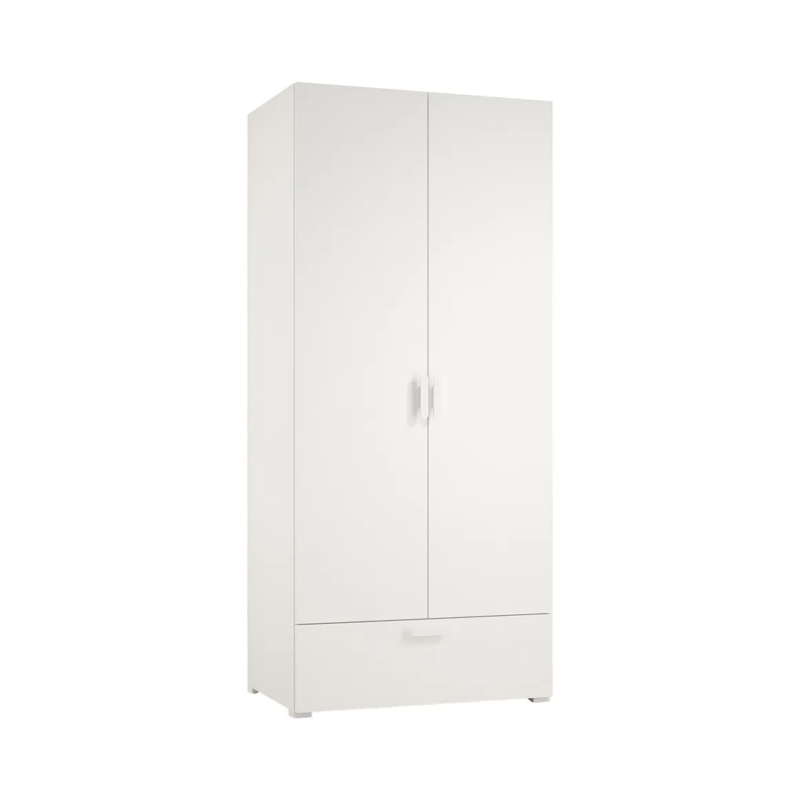 Guardaroba 2 Ante Bianco un Cassetto Appendiabiti 80x180h cm, 2 Ripiani - Vacone