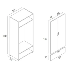 Guardaroba 2 Ante Bianco un Cassetto Appendiabiti 80x180h cm, 2 Ripiani - Vacone