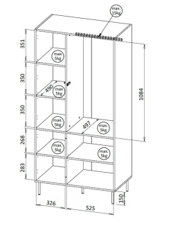 Guardaroba 2 ante Intelvi, 90x52 h185 cm, Beige