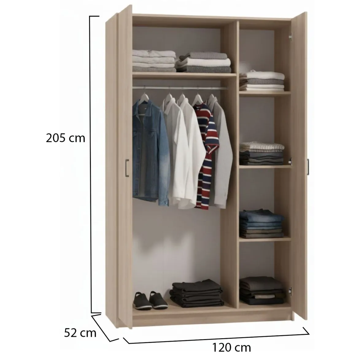 Guardaroba 3 Ante Marrone Appendiabiti 4 Ripiani 120x52 cm, 3 Ante - Licodia