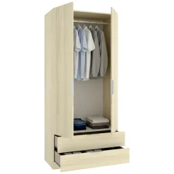 Guardaroba 2 Ante Marrone Bianco Rovere Appendiabiti 2 Cassetti 51x204h cm, un Ripiano - Montclare