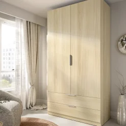 Guardaroba 2 Ante Marrone Bianco Rovere Appendiabiti 2 Cassetti 51x204h cm, un Ripiano - Montclare