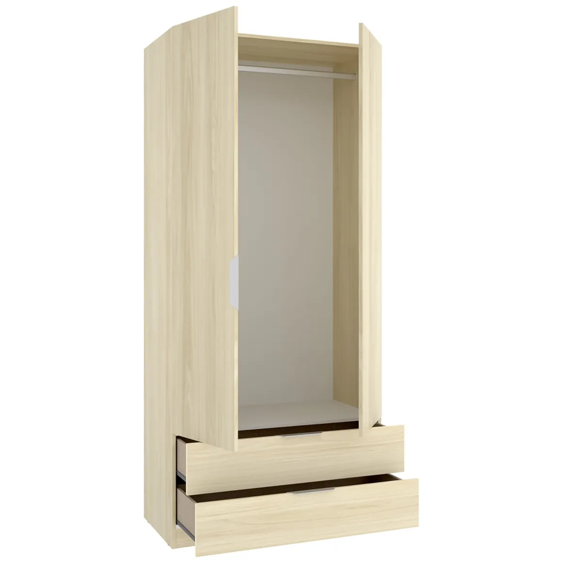 Guardaroba 2 Ante Marrone Bianco Rovere Appendiabiti 2 Cassetti 51x204h cm, un Ripiano - Montclare
