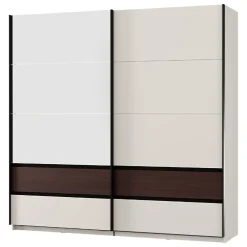 Guardaroba 2 Ante Marrone Noce Bianco Crema 2 Ripiani Appendiabiti 220x217h cm, Apertura Scorrevole - Vangvi