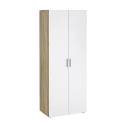 Guardaroba 2 Ante Marrone Quercia Bianco Lucido Appendiabiti 5 Ripiani 78.7x200.9h cm, 2 Ante - Argor