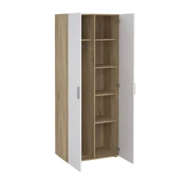 Guardaroba 2 Ante Marrone Quercia Bianco Lucido Appendiabiti 5 Ripiani 78.7x200.9h cm, 2 Ante - Argor