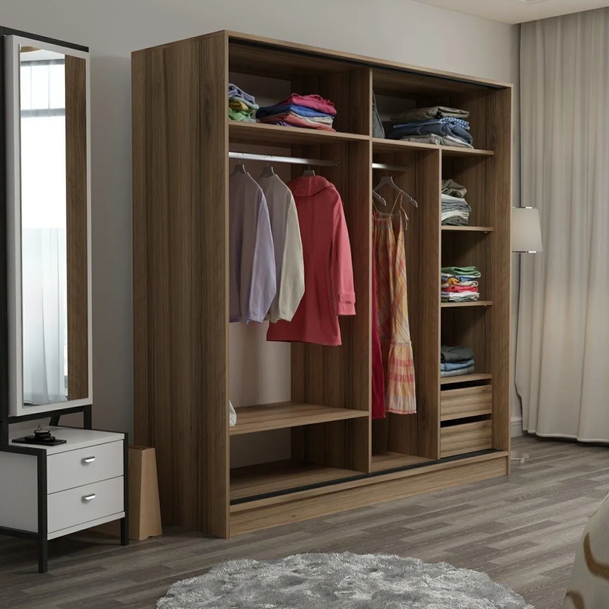 Guardaroba 2 Ante > Dmora Guardaroba 2 Ante Appendiabiti 5 Ripiani 180x190h cm, 2 Ante - Rovolon Marrone Rovere