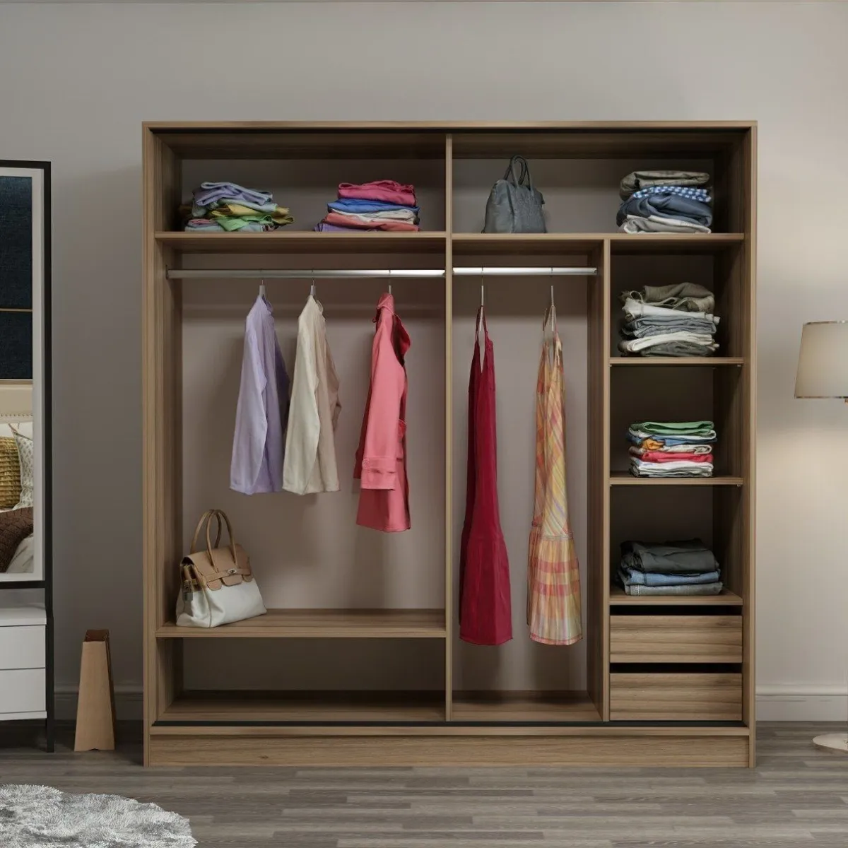 Guardaroba 2 Ante > Dmora Guardaroba 2 Ante Appendiabiti 5 Ripiani 180x190h cm, 2 Ante - Rovolon Marrone Rovere