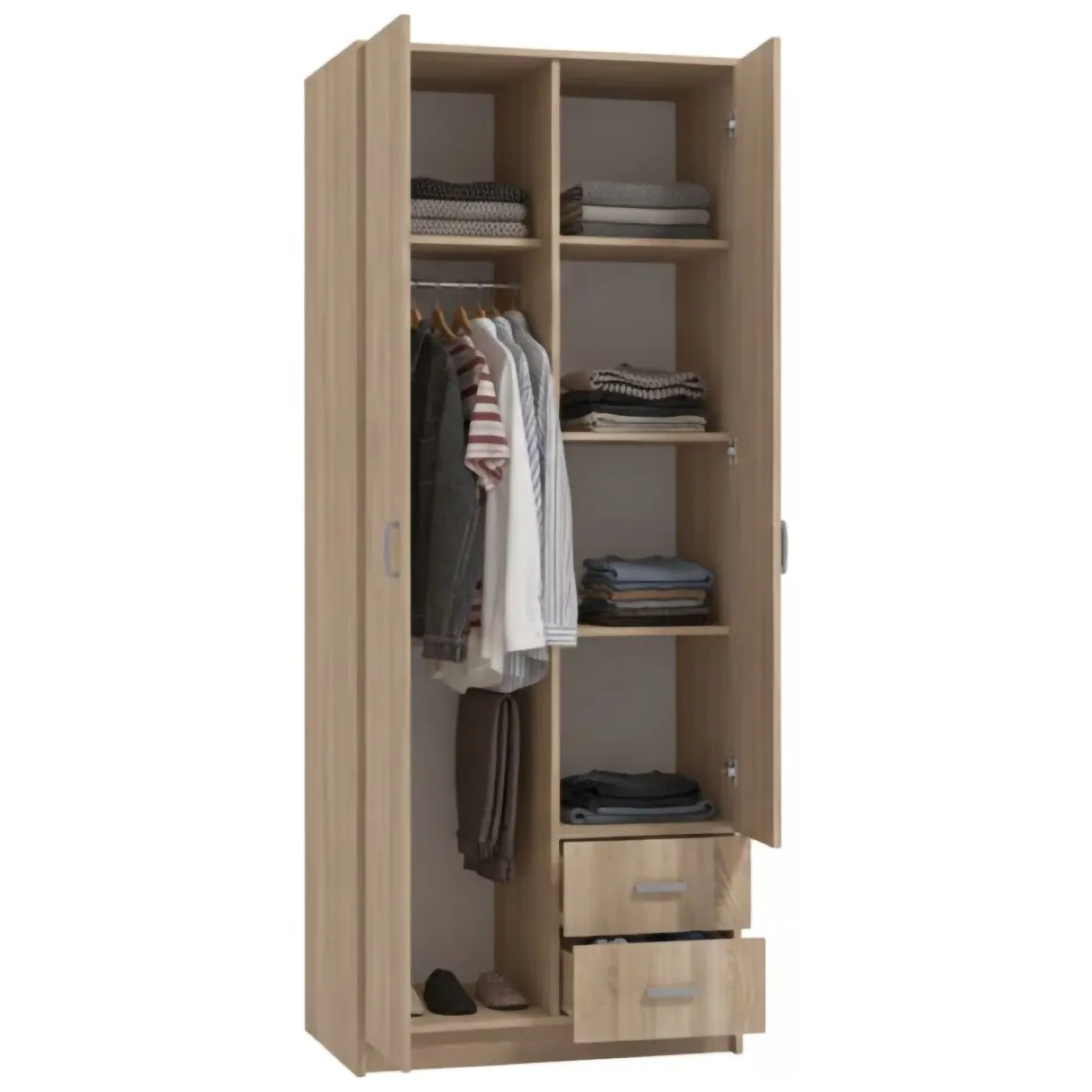 Guardaroba 2 Ante > Dmora Guardaroba 2 Ante Marrone Rovere Bianco Appendiabiti un Ripiano 80x205h cm, 2 Ante - Roncaro Bianco, Marrone Rovere