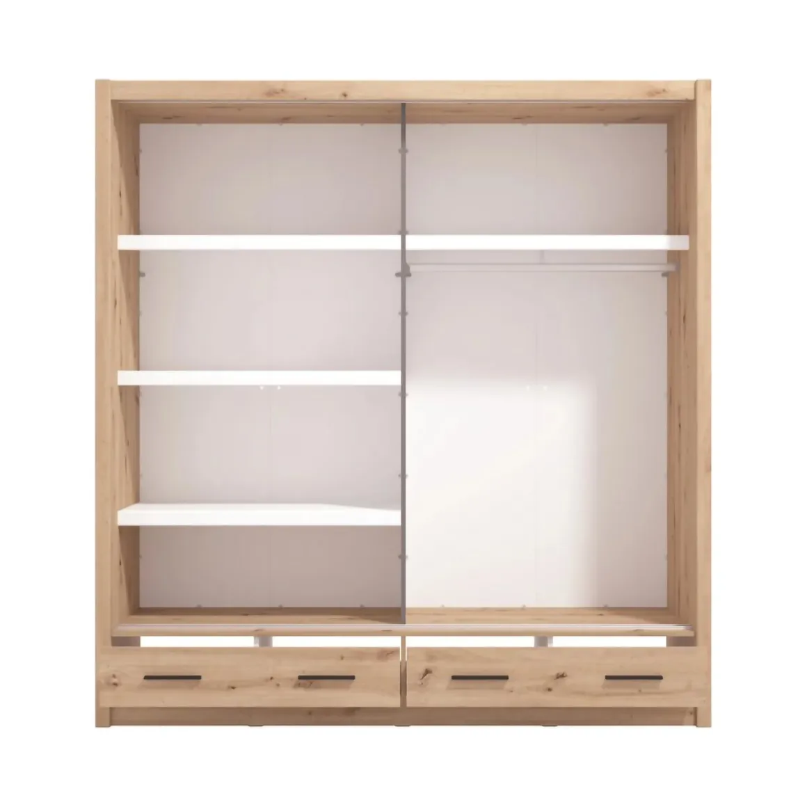 Guardaroba 2 Ante Marrone Rovere Nodi 4 Ripiani Appendiabiti 205x216h cm, 2 Cassetti - Copala