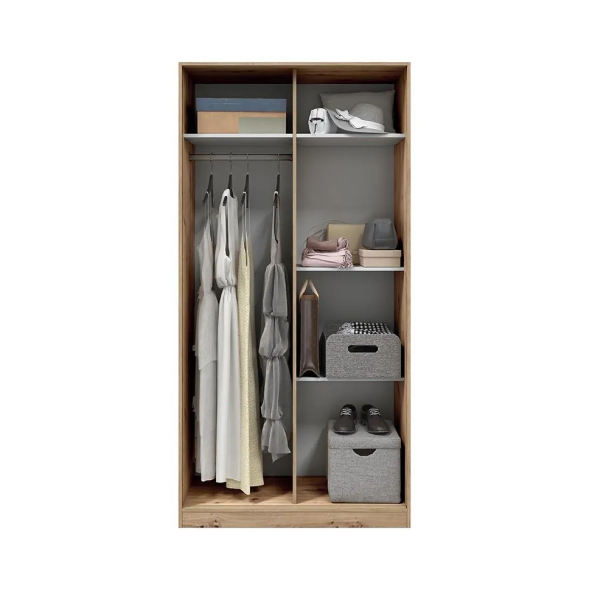 Guardaroba 2 Ante > Dmora Guardaroba 2 Ante Marrone Rovere Nodi Grigio Appendiabiti 5 Ripiani 97x194h cm, 2 Ante - Kabatoli Grigio, Marrone Rovere Nodi