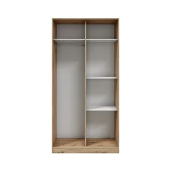 Guardaroba 2 Ante Marrone Rovere Nodi Bianco 4 Ripiani Appendiabiti 100x200h cm, Apertura Scorrevole - Orgosolo