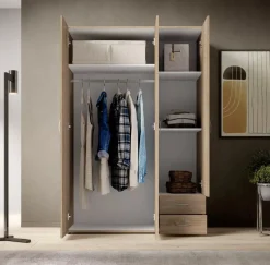 Guardaroba 3 Ante Marrone Rovere 2 Cassetti 3 Ripiani 120x51 cm, Appendiabiti - Toce