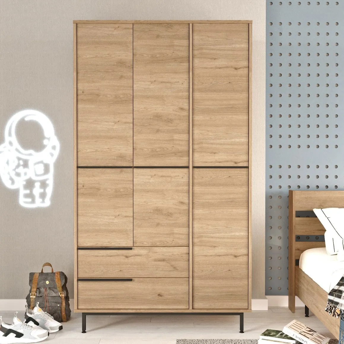 Guardaroba 3 Ante > Dmora Guardaroba 3 Ante Appendiabiti 2 Cassetti 51x137 cm, 3 Ripiani - Mayos Marrone Rovere