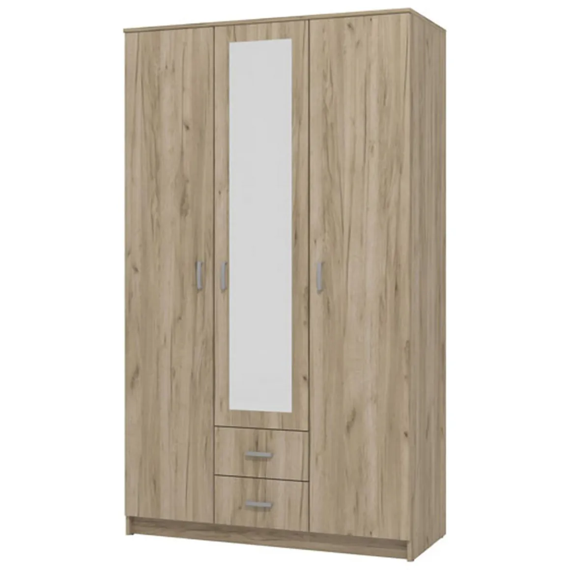 Guardaroba 3 Ante Marrone Rovere Bianco Appendiabiti 2 Cassetti 120x52 cm, 4 Ripiani - Crati