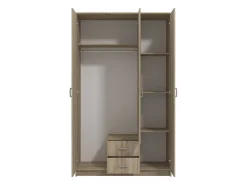 Guardaroba 3 Ante Marrone Rovere Bianco Appendiabiti 2 Cassetti 120x52 cm, 4 Ripiani - Crati