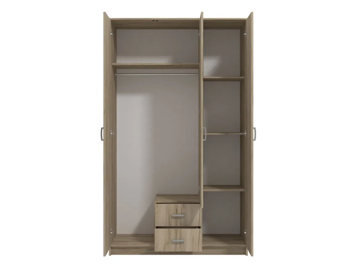 Guardaroba 3 Ante Marrone Rovere Bianco Appendiabiti 2 Cassetti 120x52 cm, 4 Ripiani - Crati