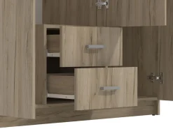 Guardaroba 3 Ante Marrone Rovere Bianco Appendiabiti 2 Cassetti 120x52 cm, 4 Ripiani - Crati