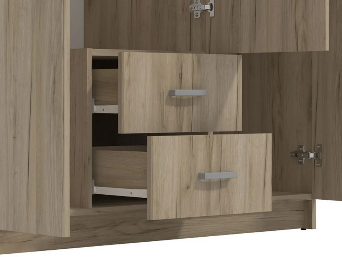 Guardaroba 3 Ante Marrone Rovere Bianco Appendiabiti 2 Cassetti 120x52 cm, 4 Ripiani - Crati