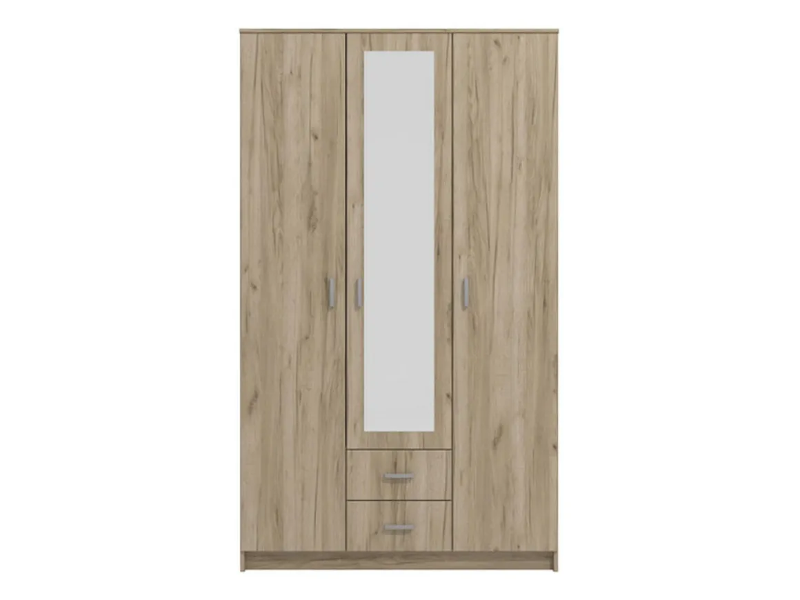 Guardaroba 3 Ante Marrone Rovere Bianco Appendiabiti 2 Cassetti 120x52 cm, 4 Ripiani - Crati