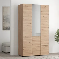 Guardaroba 3 Ante > Dmora Guardaroba 3 Ante Marrone Rovere Nodi Nero Appendiabiti 2 Cassetti 127.5x54 cm, 5 Ripiani - Molare Nero, Marrone Rovere Nodi