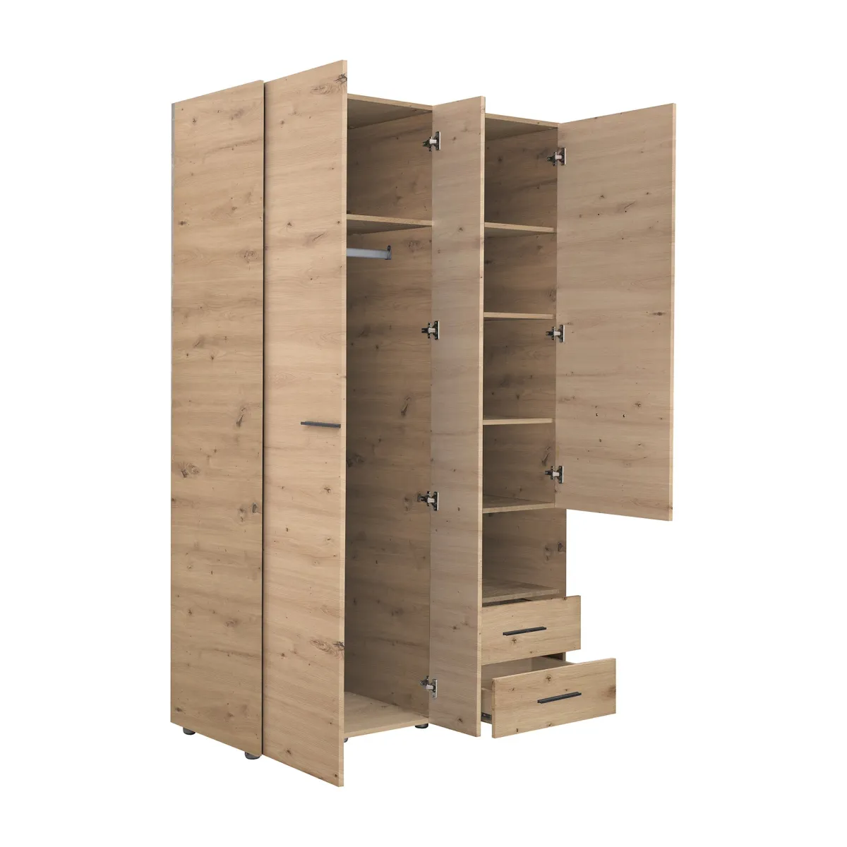 Guardaroba 3 Ante > Dmora Guardaroba 3 Ante Marrone Rovere Nodi Nero Appendiabiti 2 Cassetti 127.5x54 cm, 5 Ripiani - Molare Nero, Marrone Rovere Nodi
