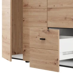 Guardaroba 3 Ante Marrone Rovere Nodi Bianco Appendiabiti un Cassetto 117x52 cm, 4 Ripiani - Serram