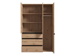 Guardaroba 3 Ante > Dmora Guardaroba 3 Ante Marrone Rovere Nodi Nero Appendiabiti un Cassetto 117x52 cm, 5 Ripiani - Patzcu Nero, Marrone Rovere Nodi