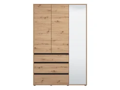 Guardaroba 3 Ante > Dmora Guardaroba 3 Ante Marrone Rovere Nodi Nero Appendiabiti un Cassetto 117x52 cm, 5 Ripiani - Patzcu Nero, Marrone Rovere Nodi