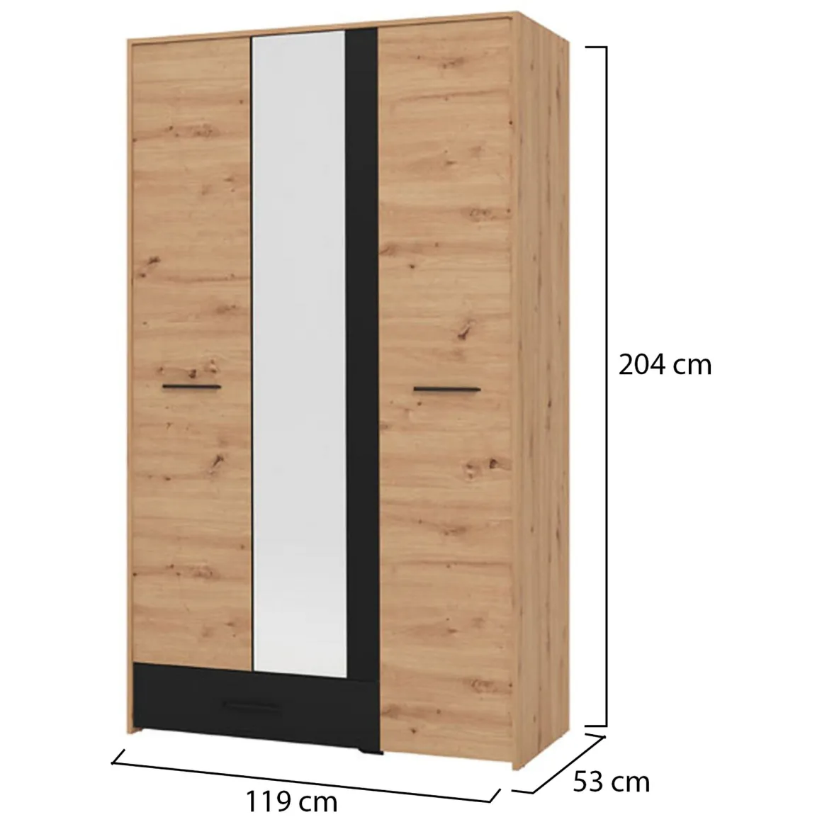 Guardaroba 3 Ante > Dmora Guardaroba 3 Ante Marrone Rovere Nodi Nero Appendiabiti un Cassetto 138x54.5 cm, 5 Ripiani - Ilbono Nero, Marrone Rovere Nodi