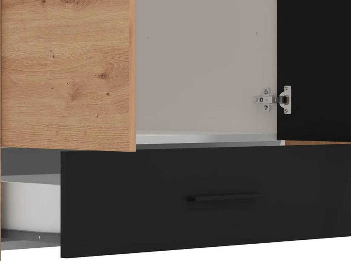 Guardaroba 3 Ante > Dmora Guardaroba 3 Ante Marrone Rovere Nodi Nero Appendiabiti un Cassetto 138x54.5 cm, 5 Ripiani - Ilbono Nero, Marrone Rovere Nodi