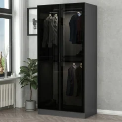 Guardaroba 2 Ante > Dmora Guardaroba 2 Ante Nero Antracite Marrone Rovere 2 Ripiani 2 Ante 77x119h cm, Apertura Scorrevole - Stelvio Marrone Rovere, Nero Antracite