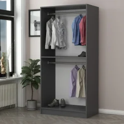 Guardaroba 2 Ante > Dmora Guardaroba 2 Ante Nero Antracite Marrone Rovere 2 Ripiani 2 Ante 77x119h cm, Apertura Scorrevole - Stelvio Marrone Rovere, Nero Antracite