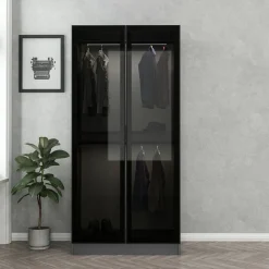 Guardaroba 2 Ante > Dmora Guardaroba 2 Ante Nero Antracite Marrone Rovere 2 Ripiani 2 Ante 77x119h cm, Apertura Scorrevole - Stelvio Marrone Rovere, Nero Antracite
