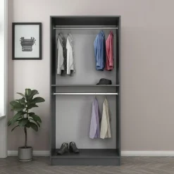 Guardaroba 2 Ante > Dmora Guardaroba 2 Ante Nero Antracite Marrone Rovere 2 Ripiani 2 Ante 77x119h cm, Apertura Scorrevole - Stelvio Marrone Rovere, Nero Antracite