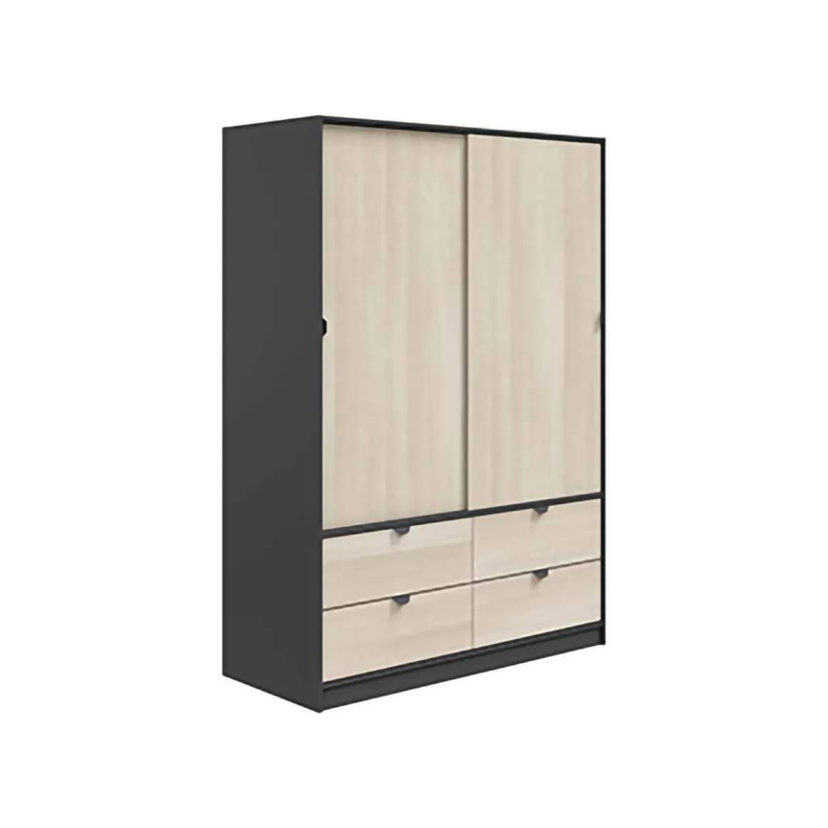 Guardaroba 2 Ante > Dmora Guardaroba 2 Ante Nero Antracite Marrone Rovere 4 Ripiani 2 Ante 100x119h cm, Apertura Scorrevole - Resana Marrone Rovere, Nero Antracite