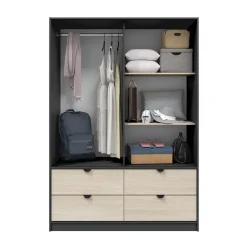 Guardaroba 2 Ante > Dmora Guardaroba 2 Ante Nero Antracite Marrone Rovere 4 Ripiani 2 Ante 100x119h cm, Apertura Scorrevole - Resana Marrone Rovere, Nero Antracite