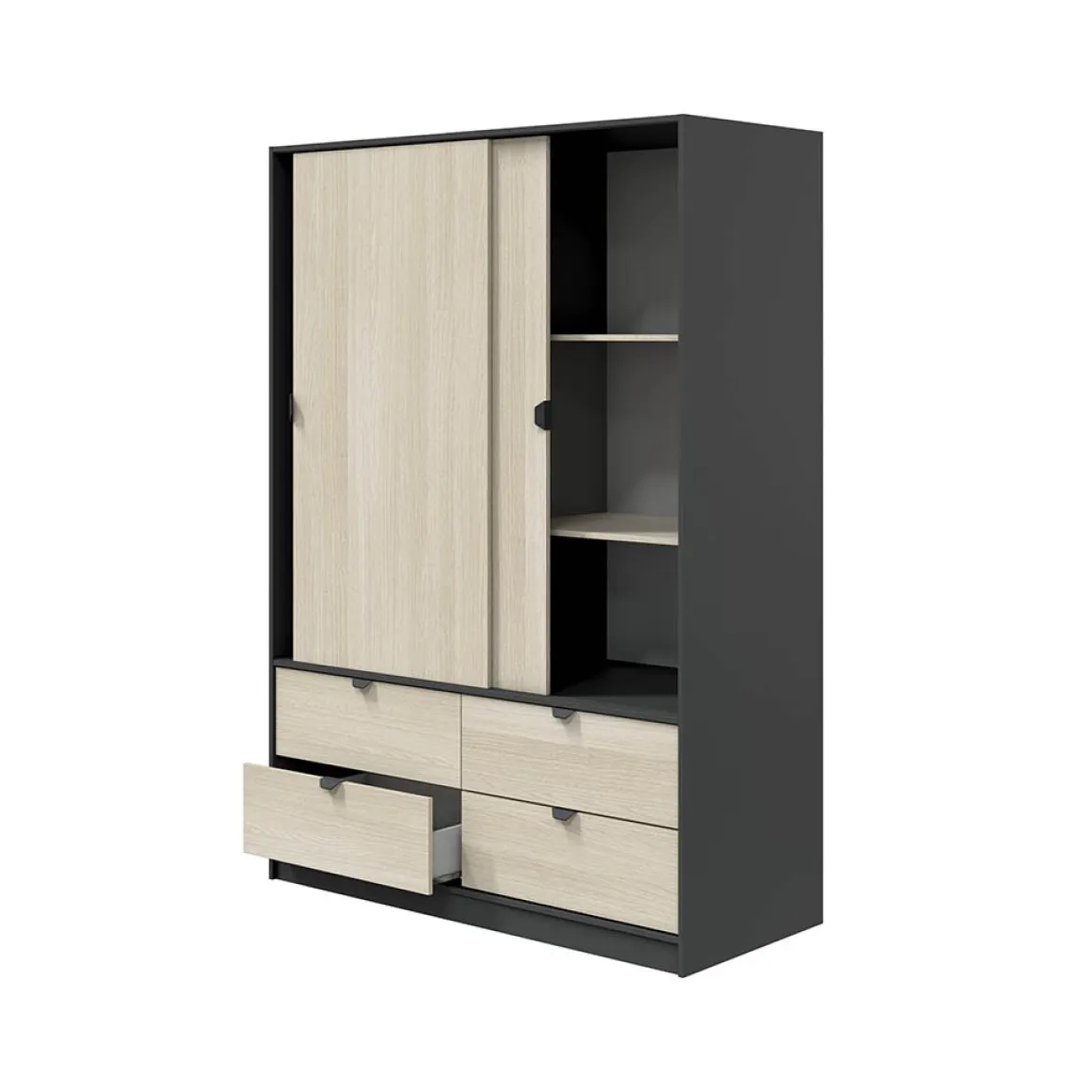 Guardaroba 2 Ante > Dmora Guardaroba 2 Ante Nero Antracite Marrone Rovere 4 Ripiani 2 Ante 100x119h cm, Apertura Scorrevole - Resana Marrone Rovere, Nero Antracite