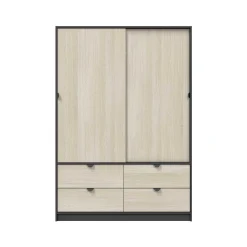 Guardaroba 2 Ante > Dmora Guardaroba 2 Ante Nero Antracite Marrone Rovere 4 Ripiani 2 Ante 100x119h cm, Apertura Scorrevole - Resana Marrone Rovere, Nero Antracite