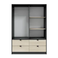 Guardaroba 2 Ante > Dmora Guardaroba 2 Ante Nero Antracite Marrone Rovere 4 Ripiani 2 Ante 100x119h cm, Apertura Scorrevole - Resana Marrone Rovere, Nero Antracite