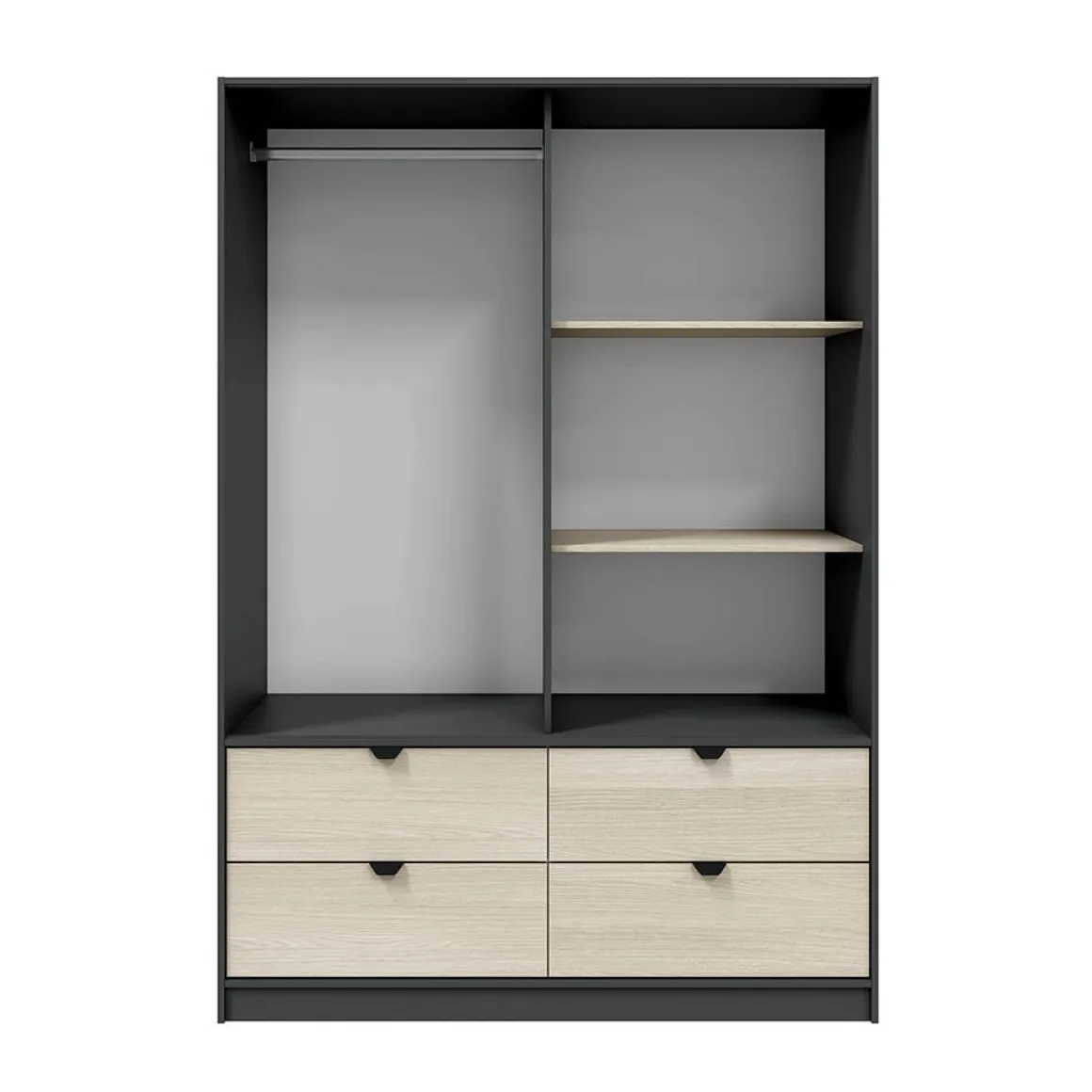 Guardaroba 2 Ante > Dmora Guardaroba 2 Ante Nero Antracite Marrone Rovere 4 Ripiani 2 Ante 100x119h cm, Apertura Scorrevole - Resana Marrone Rovere, Nero Antracite