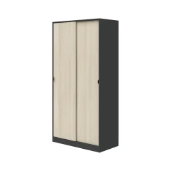 Guardaroba 2 Ante > Dmora Guardaroba 2 Ante Nero Antracite Marrone Rovere Nodi Appendiabiti un Ripiano 79x208h cm, 2 Ante - Venas Marrone Rovere nodi, Nero Antracite