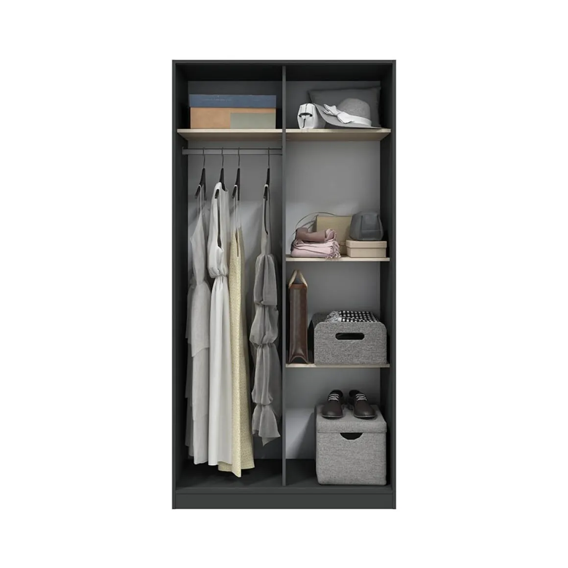 Guardaroba 2 Ante > Dmora Guardaroba 2 Ante Nero Antracite Marrone Rovere Nodi Appendiabiti un Ripiano 79x208h cm, 2 Ante - Venas Marrone Rovere nodi, Nero Antracite