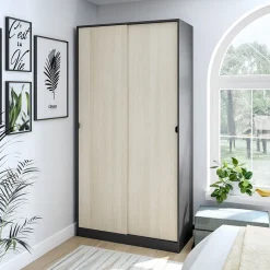 Guardaroba 2 Ante > Dmora Guardaroba 2 Ante Nero Antracite Marrone Rovere Nodi Appendiabiti un Ripiano 79x208h cm, 2 Ante - Venas Marrone Rovere nodi, Nero Antracite