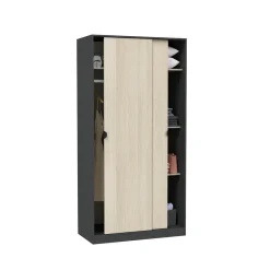 Guardaroba 2 Ante > Dmora Guardaroba 2 Ante Nero Antracite Marrone Rovere Nodi Appendiabiti un Ripiano 79x208h cm, 2 Ante - Venas Marrone Rovere nodi, Nero Antracite