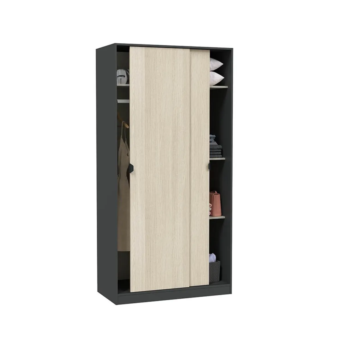 Guardaroba 2 Ante > Dmora Guardaroba 2 Ante Nero Antracite Marrone Rovere Nodi Appendiabiti un Ripiano 79x208h cm, 2 Ante - Venas Marrone Rovere nodi, Nero Antracite