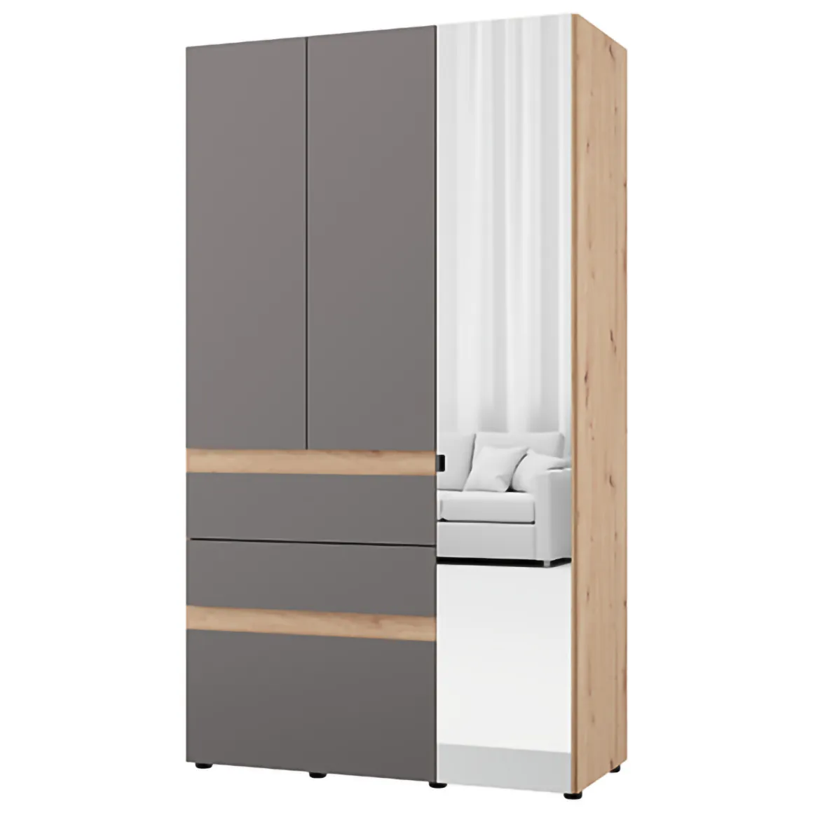 Guardaroba 3 Ante Nero Antracite Marrone Rovere Nodi Appendiabiti 3 Cassetti 117x52 cm, 4 Ripiani - Zuccare