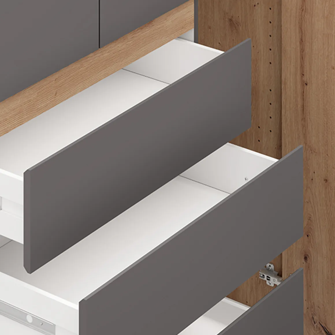 Guardaroba 3 Ante Nero Antracite Marrone Rovere Nodi Appendiabiti 3 Cassetti 117x52 cm, 4 Ripiani - Zuccare