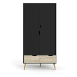 Guardaroba 2 Ante > Dmora Guardaroba 2 ante nero e quercia 98x200h cm - Archilllo Marrone, Nero Quercia